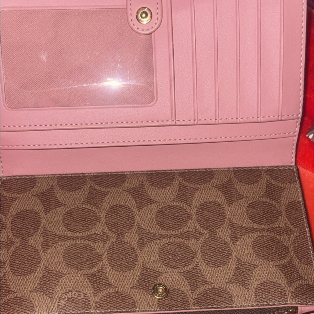 Coach Pink Pebbled Leather Wallet with Gold Logo - Picture 7 of 9
